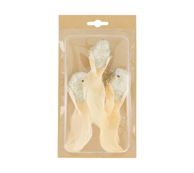  Bird fabric on clip 14x4x3cm 3pc - Gold