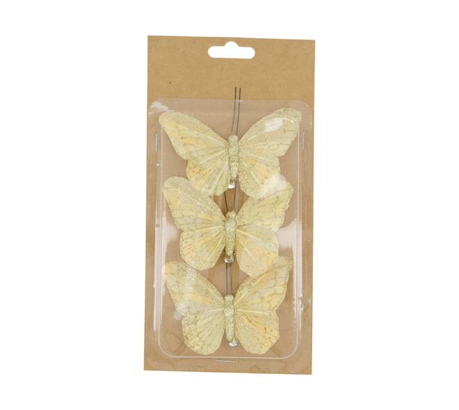 Butterfly fabric on clip 10x7x2cm 3pc - Gold