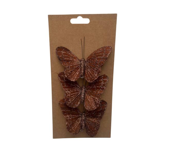 Butterfly fabric on clip 10x7x2cm 3pc - Brown