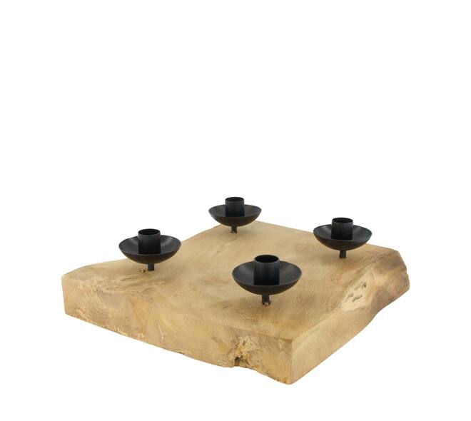 Dinnercandle holder square teak wood 28x28x8.5cm - Natural