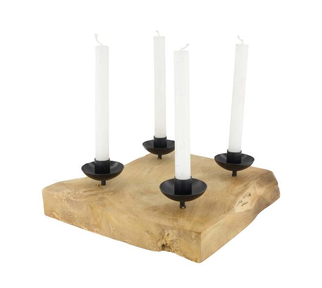 Dinnercandle holder square teak wood 28x28x8.5cm - Natural