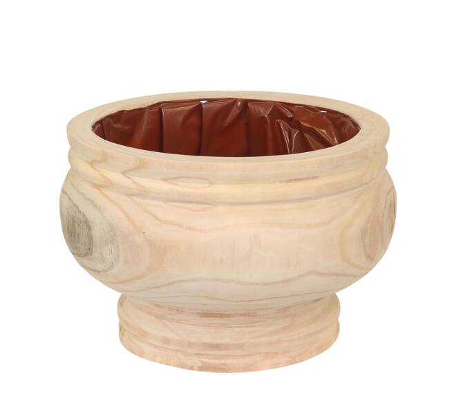 Planter round paulownia wood with plastic 43x43x27cm