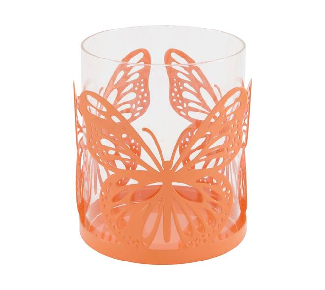 Tealight holder butterfly metal with glass 12x12x14cm
