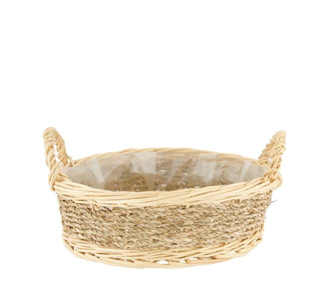 Basket round grass with plastic 28x28x13cm