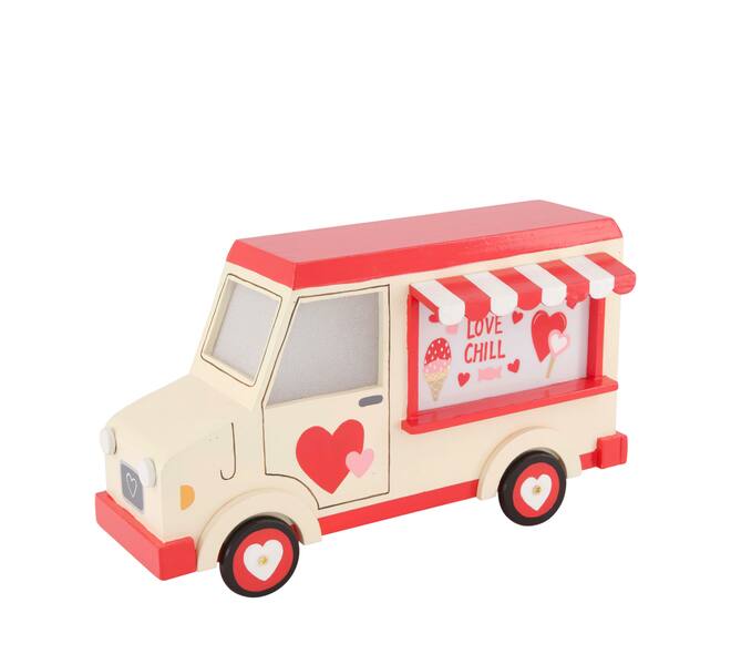 Figurine love truck pine wood 28x11x15cm - Red