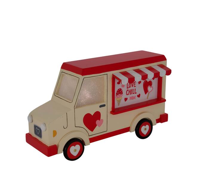 Figurine love truck pine wood 28x11x15cm - Red