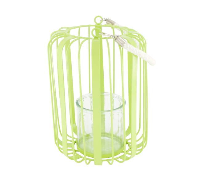 Lantern round metal with glass 18.5x19x26cm - Green