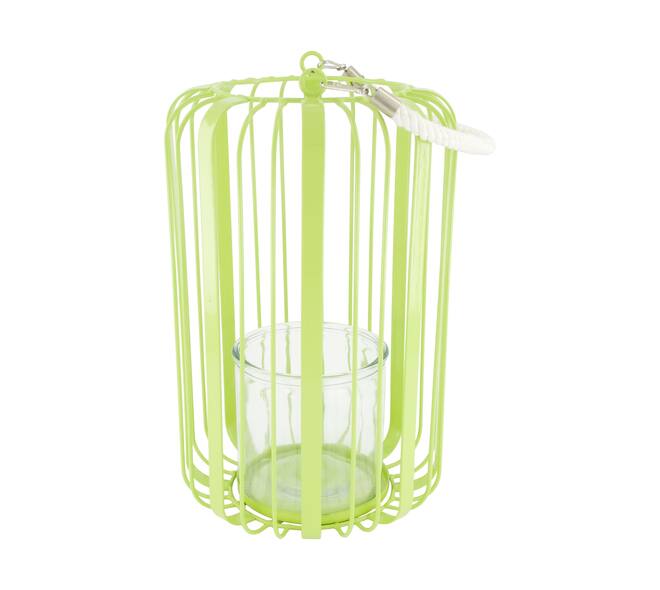 Lantern round metal with glass 19x19x32cm - Green