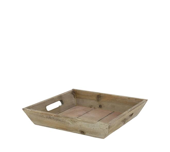 Tray square fir wood with handle 21x21x4.5cm