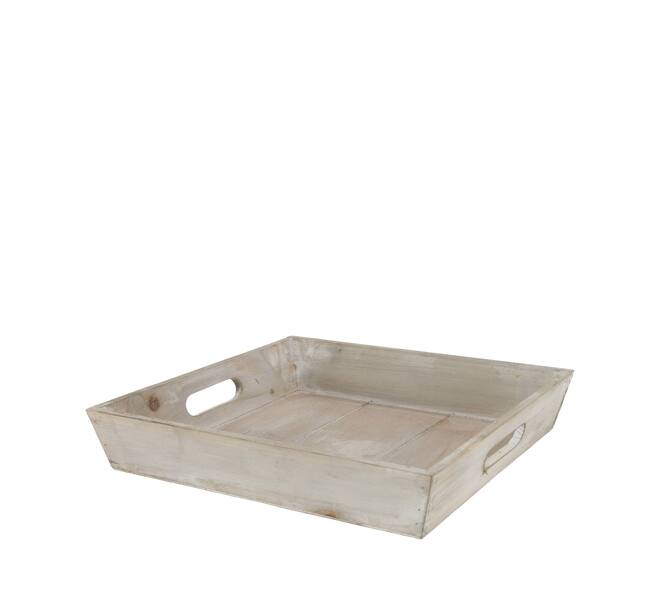 Tray square fir wood with handle 28x28x4.5cm - Brown