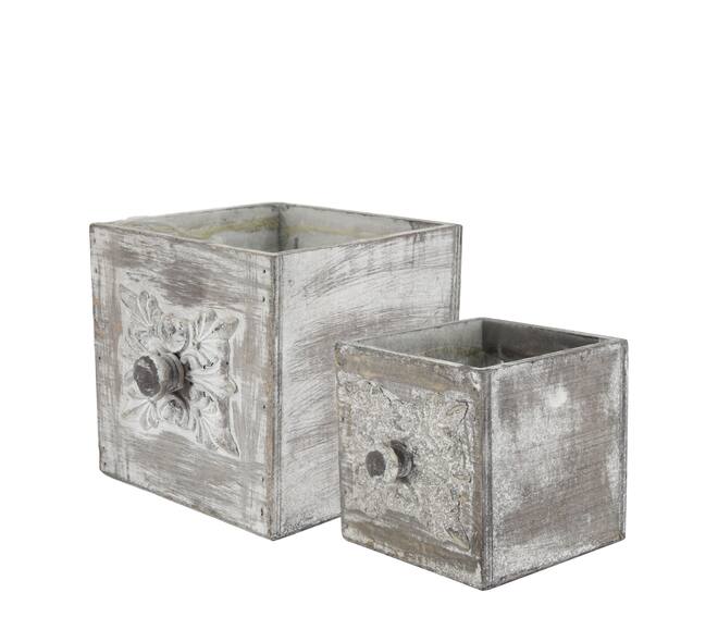 Box planter square plywood with plastic 15x15x15cm S/2