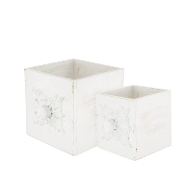 Box planter square plywood with plastic 15x15x15cm  - White