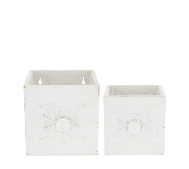 Box planter square plywood with plastic 15x15x15cm  - White