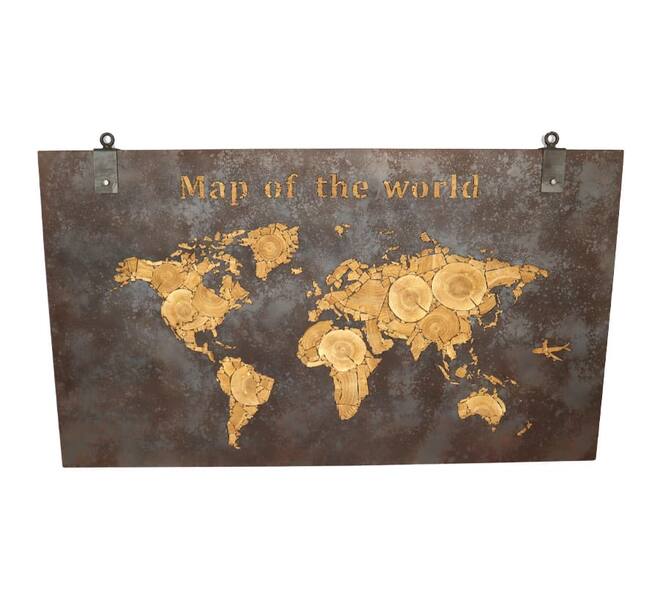 Fir wood world map 140x4,5x80cm