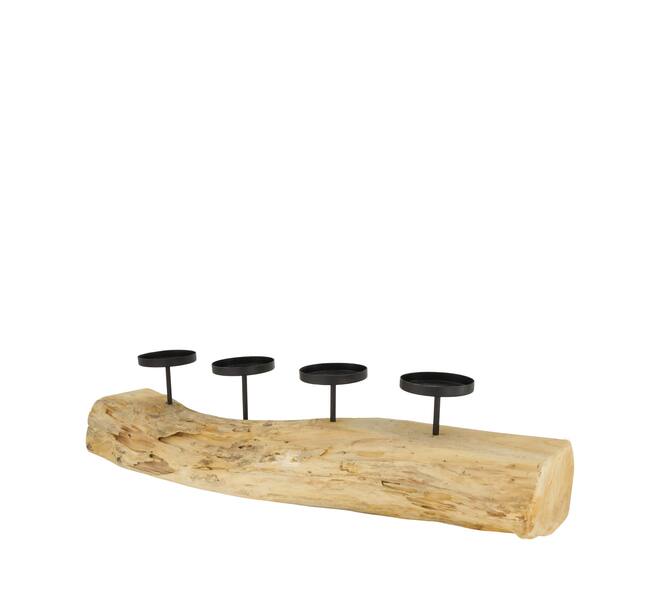 Root teak wood with candle holders 70x20x16cm - Natural