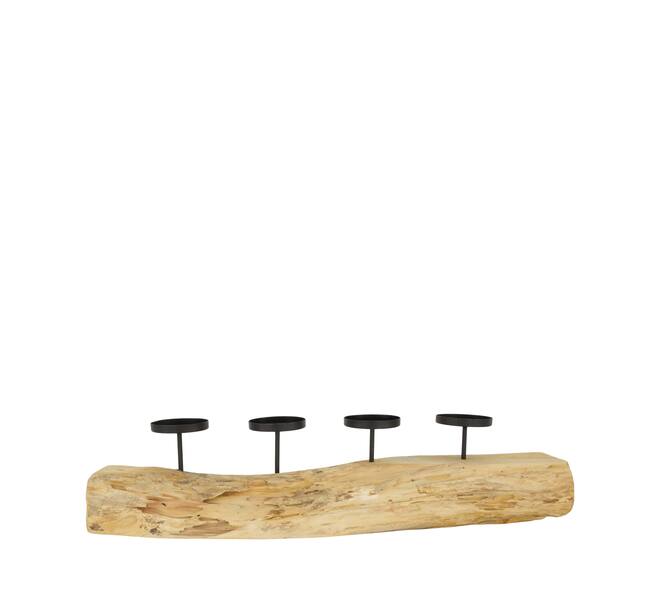 Root teak wood with candle holders 70x20x16cm - Natural