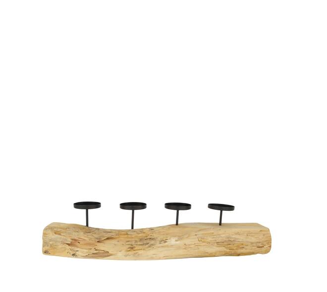 Root teak wood with candle holders 70x20x16cm - Natural