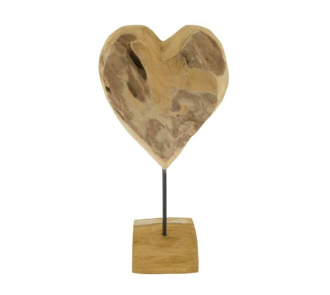 Heart teak wood on stand 25x10x41cm