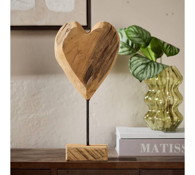 Heart teak wood on stand 25x10x41cm