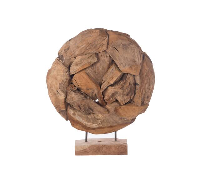 Statue round teak wood, erosion wood on stand 50x23x59cm - Natural