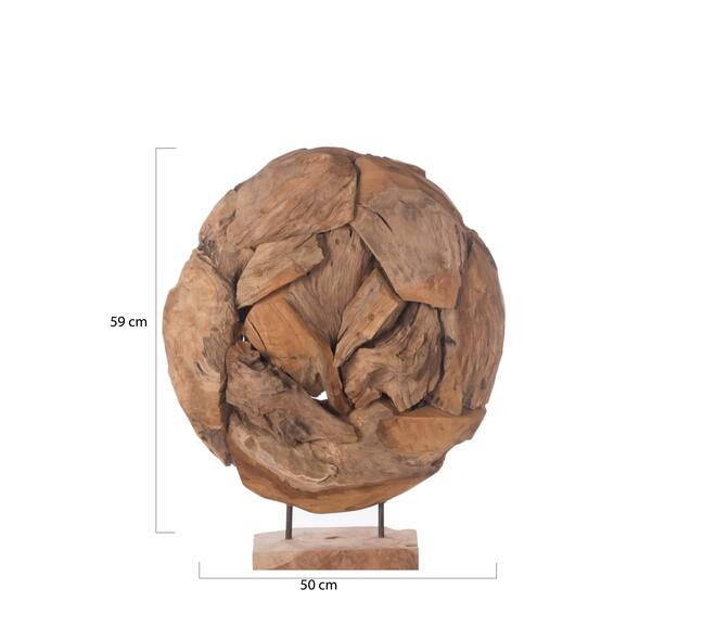Statue round teak wood, erosion wood on stand 50x23x59cm - Natural