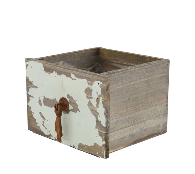 Box planter rectangular fir wood with plastic 15x14x11cm - Grey