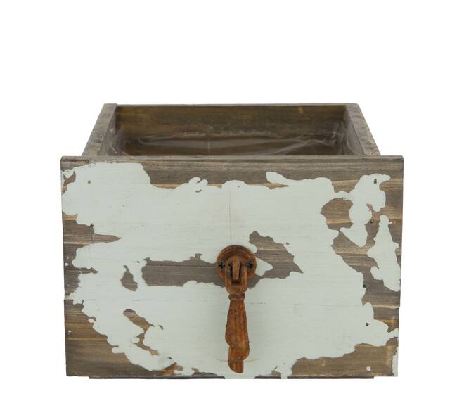 Box planter rectangular fir wood with plastic 15x14x11cm - Grey