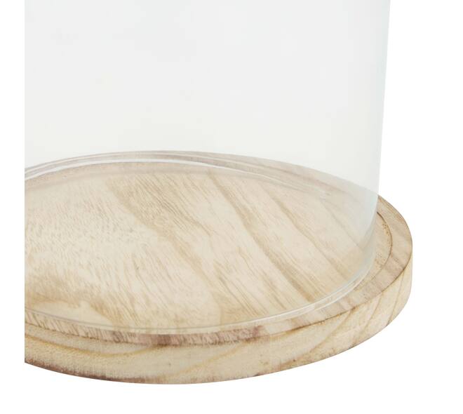 Bell round with paulownia wood base glass 17x17x25cm