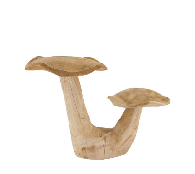 Mushroom double teak wood 45x24x29cm - Natural