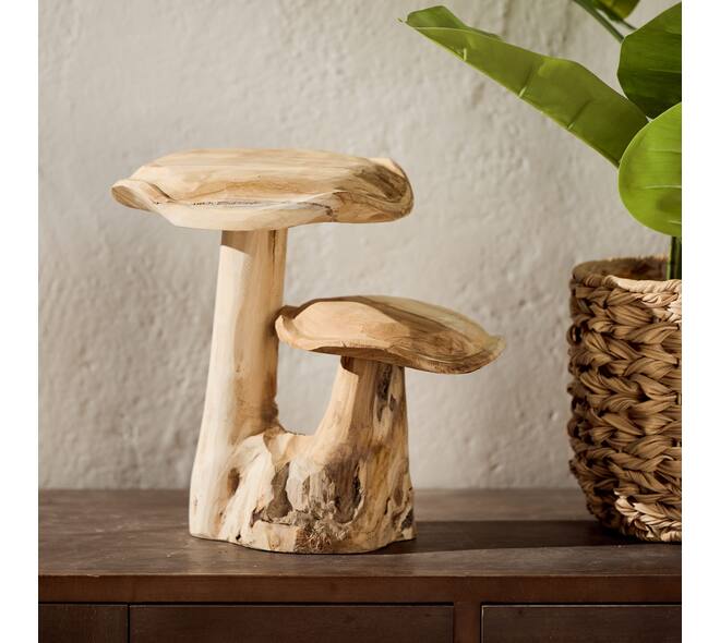 Mushroom double teak wood 45x24x29cm - Natural