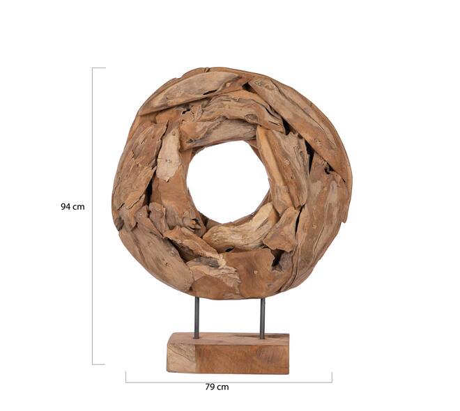 Statue round erosion wood on stand 79x15x94cm