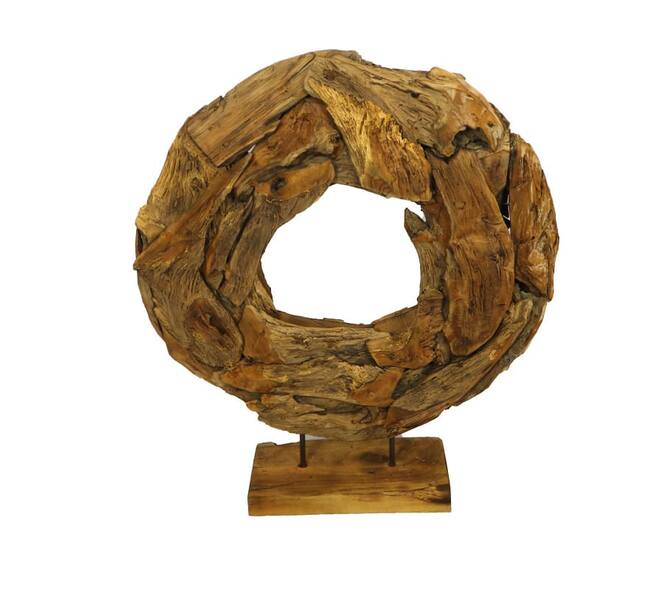 Sculpture ronde Poltava - Bois derosion - 79x15x94cm - Gris