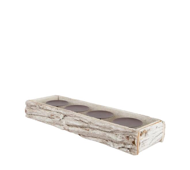 Pillar candle holder bark 45x15x6cm - White