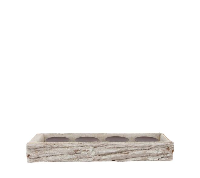 Pillar candle holder bark 45x15x6cm - White