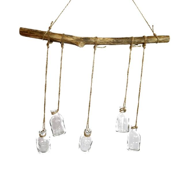 Branch with 5 glasses poplar wood with hanger 58x84x7cm - Natural