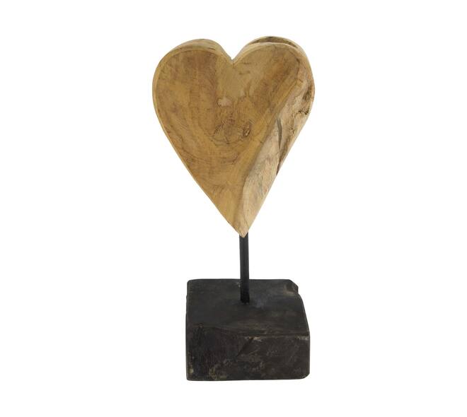 Hart op standaard - Teakhout - 26x13x10 cm - Natuurlijk