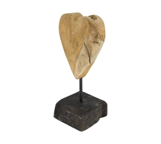 Hart op standaard - Teakhout - 26x13x10 cm - Natuurlijk