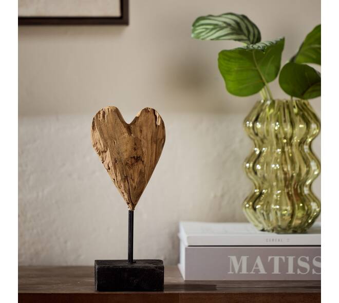 Hart op standaard - Teakhout - 26x13x10 cm - Natuurlijk