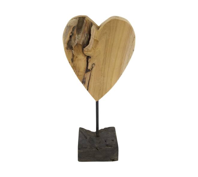 Coeur sur pied - Bois de teck - 35x16,5x10 cm - Naturel