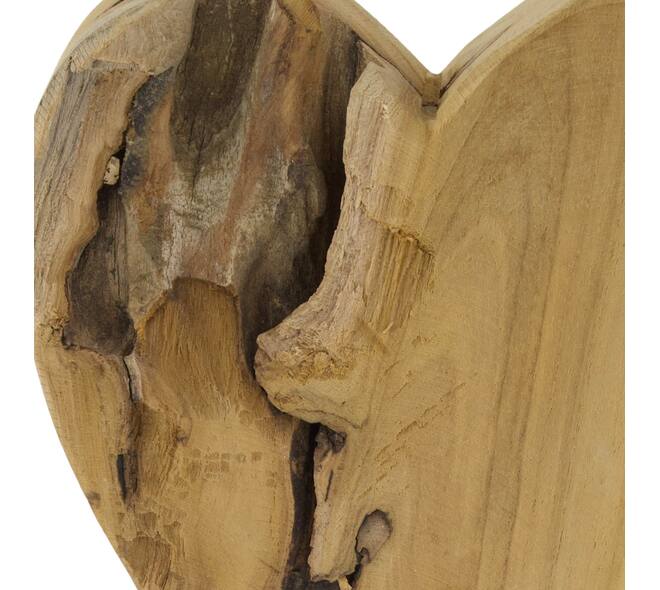 Coeur sur pied - Bois de teck - 35x16,5x10 cm - Naturel