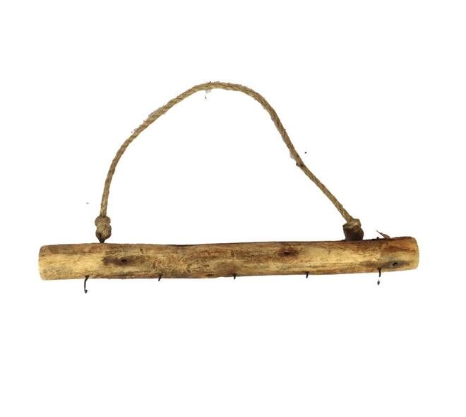 Hanger stick with 5 hooks historic wood 50x8x7cm - Natural