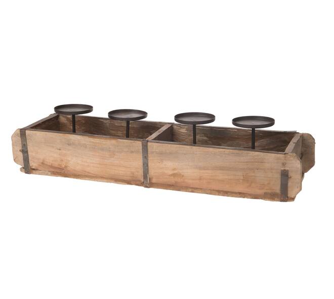 Brick mould 4 candle holders wood vintage 58x16x20cm