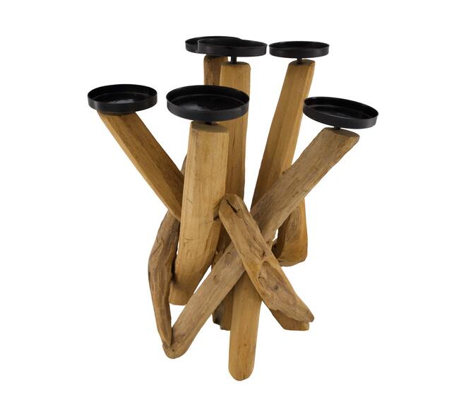 Root teak wood with candle holders 30x30x40cm - Natural