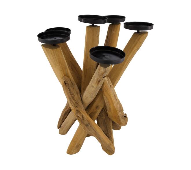 Root teak wood with candle holders 30x30x40cm - Natural
