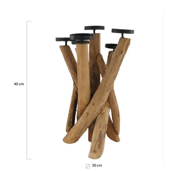Root teak wood with candle holders 30x30x40cm - Natural