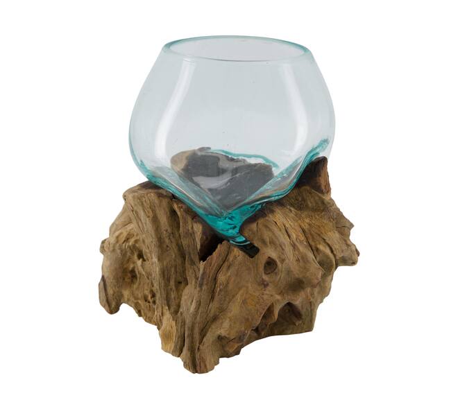 Root teak wood with glass 18x13x18cm - Natural