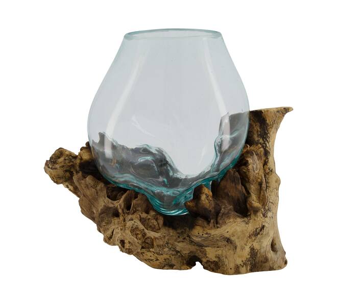 Wortel - Teakhout met glas - 28x22x26cm - Natuurlijk