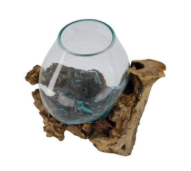 Wortel - Teakhout met glas - 28x22x26cm - Natuurlijk