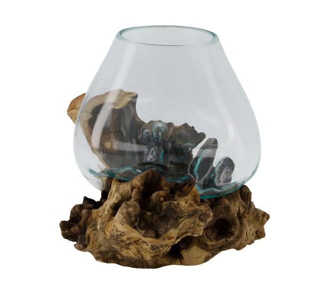 Wortel - Teakhout met glas - 28x22x26cm - Natuurlijk