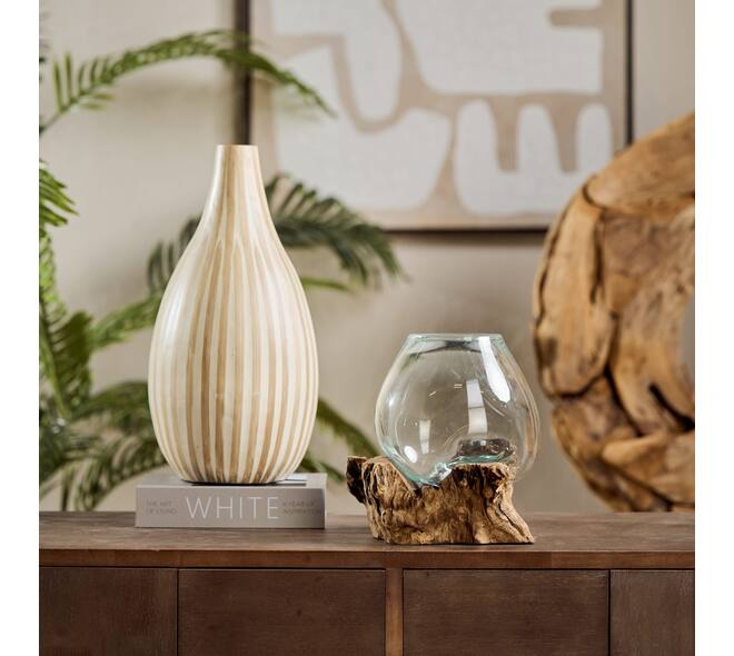 Wortel - Teakhout met glas - 28x22x26cm - Natuurlijk